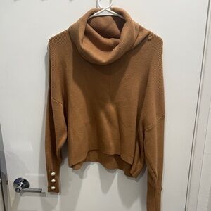 Zara Camel Button-Cuff Cowl Neck Sweater